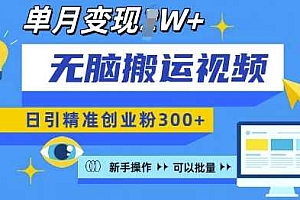 无脑搬运视频号可批量复制,新手即可操作,日引精准创业粉300+,月变现过W 【揭秘】