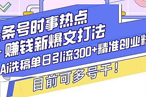 (13782期)头条号时事热点+赚钱新爆文打法,Ai洗稿单日引流300+精准创业粉,目前…