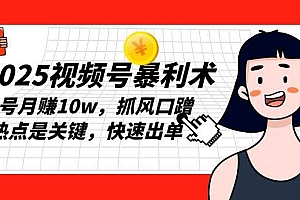 (13793期)2025视频号暴利术,单号月赚10w,抓风口蹭热点是关键,快速出单