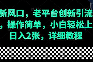 流量新风口,老平台创新引流隐藏玩法,操作简单,小白轻松上手,日入2张,详细教程