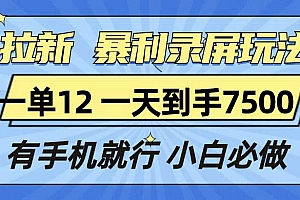 (13836期)拉新暴利录屏玩法,一单12块,一天到手7500,有手机就行
