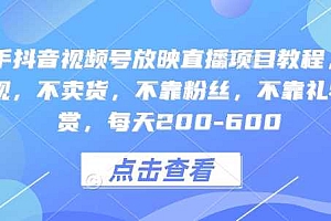 快手抖音视频号放映直播项目教程,不违规,不卖货,不靠粉丝,不靠礼物打赏,每天200-600