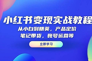 (13923期)小红书变现实战教程:从小白到精英,产品定价,笔记带货,账号运营等