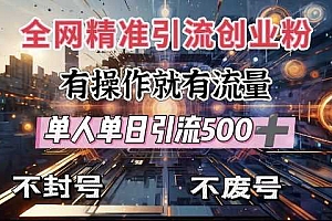 全网独家引流创业粉,有操作就有流量,单人单日引流500+,不封号、不费号