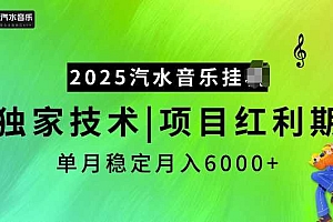 2025汽水音乐挂JI项目,独家最新技术,项目红利期稳定月入6000+