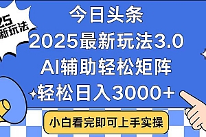 (14020期)今日头条2025最新玩法3.0,思路简单,复制粘贴,轻松实现矩阵日入3000+