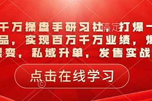 一品千万操盘手研习社,打爆一个引流品,实现百万千万业绩,爆品裂变,私域升单,发售实战