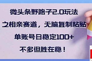 (14334期)微头条野路子2.0玩法之相亲赛道,无脑搬砖复制粘贴,单账号日稳定300+…