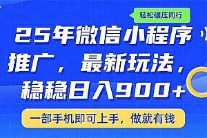(14411期)25年最新小程序推广教学,稳定日入900+,轻松碾压同行