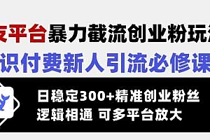 交友平台暴力截流创业粉玩法,知识付费新人引流必修课,日稳定300+精准创业粉丝,逻辑相通可多平台放大