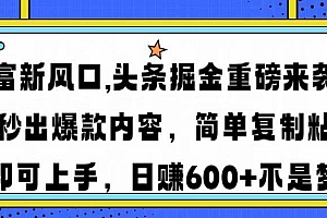 (14434期)财富新风口,头条掘金重磅来袭AI秒出爆款内容简单复制粘贴即可上手,日…