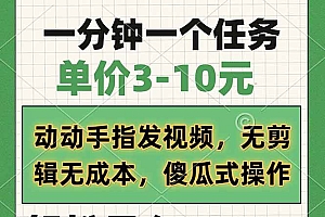(14494期)一分钟一个任务,单价3-10元,动动手指发视频,无剪辑无成本,傻瓜式操…