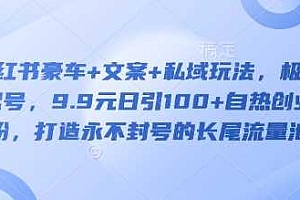 小红书豪车+文案+私域玩法,极速起号,9.9元日引100+自热创业粉,打造永不封号的长尾流量池