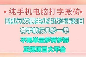 纯手机电脑打字搬砖,有手就行,几秒一单,多劳多得,正规项目大平台【揭秘】