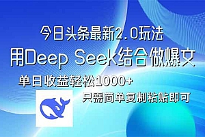 (14117期)今日头条最新2.0版本,用Deep Seek结合今日头条做爆文,单日收益轻松10…