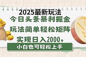 (14120期)今日头条2025最新玩法,思路简单,复制粘贴,轻松实现矩阵日入2000+