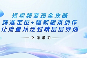 (14159期)短视频变现全攻略:精准定位+爆款脚本创作,让流量从泛到精层层穿透