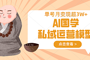AI国学私域运营模型,无成本、变现快、周期短、持续性强,单号月变现3w+