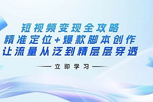 短视频变现全攻略:精准定位+爆款脚本创作,让流量从泛到精层层穿透
