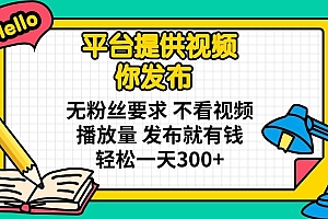 (14171期)平台提供视频 你发布 无粉丝要求 不看视频播放量 发布就有钱 轻松一天300+