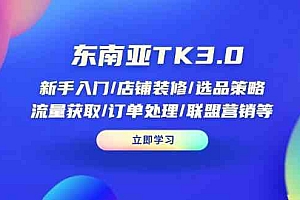 东南亚TK3.0:新手入门/店铺装修/选品策略/流量获取/订单处理/联盟营销等