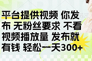 (14224期)发布平台提供视频就有钱 无粉丝要求 不看视频播放量 发布就有钱 一天300+