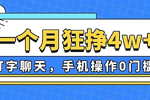 (14340期)一个月狂挣4w+,打字聊天,手机操作0门槛,新手小白都能做!