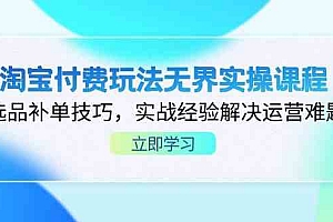 淘宝付费玩法无界实操课程,选品补单技巧,实战经验解决运营难题