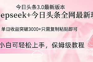 (14452期)Deepseek结合今日头条全网最新玩法,单日收益突破3000+,只需要简单的…
