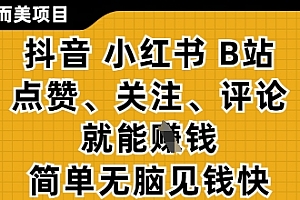 小而美的项目,抖音小红书B站视频点赞、关注、评论就能挣钱,简单无脑立见收益,妥妥的零撸项目【揭秘】
