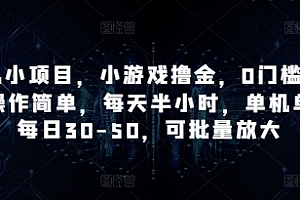 手机小项目,小游戏撸金,0门槛0投入操作简单,每天半小时,单机单号每日30-50,可批量放大