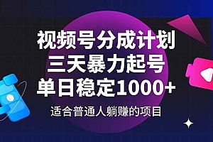 (14634期)视频号分成计划,三天暴力起号玩法 单日稳定1000+