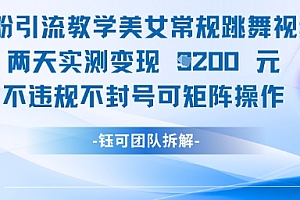 男粉引流教学美女常规跳舞视频两天实测变现1k+,不违规不封号可矩阵操作