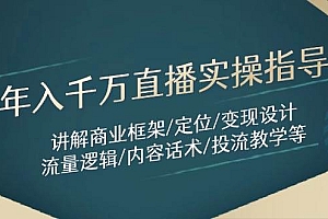 年入千万直播实操指导:讲解商业框架/定位/变现设计/流量逻辑/内容话术/等