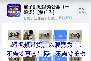 宝子哥头部团队短视频带货,以混剪为主,不需要真人出镜,不需要拍摄