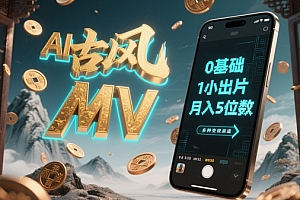 AI一键生成古风音乐MV,0剪辑基础1小时出片,多种变现渠道,一部手机月入5位数