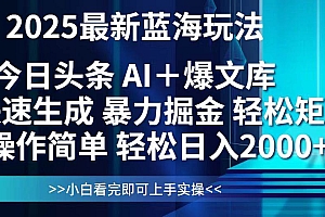 (14805期)今日头条2025最新蓝海玩法,思路简单,复制粘贴,轻松实现矩阵日入2000+