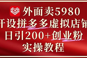 外面卖5980开设拼多多虚拟店铺:单日引流200+创业付费粉实战教程