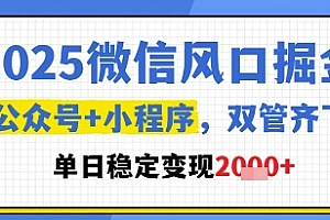 2025微信风口掘金,公众号+小程序双管齐下,单日稳定变现1k+【揭秘】