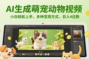 AI生成萌宠动物视频,小白轻松上手,多种变现方式,日入4位数