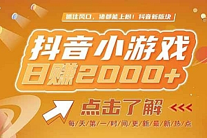 (15071期)2025最新风口项目,抖音小游戏,亲测单游戏2000+感兴趣点击了解