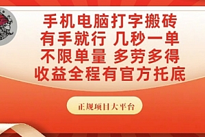 手机电脑打字搬砖,副业可发展主业来做蓝海项目,有手就行,几秒一单,不限单量,多劳多得【揭秘】