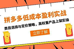 (15143期)拼多多低成本盈利实战,类目选择与定价策略,高权重产品上架实操