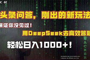 (15217期)头条问答,刚出的新玩法!保证你没见过!结合Deepseek高效答题,日入1000+