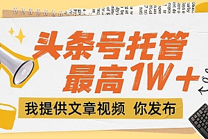 (15222期)【头条号托管 】团队提供文章视频,你发布,每天5分钟,最高躺挣1W+
