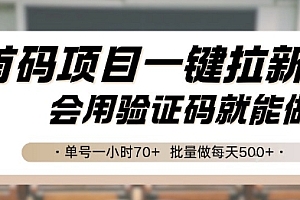 首码项目一键拉新,会用验证码就能做 单号一小时70+,批量做每天5张【揭秘】