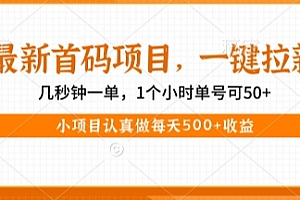 最新首码项目,操作最简单,收益高,一键拉新,1个小时单号可50+,小项目认真做每天5张+收益【揭秘】
