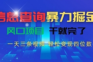 信息查询暴力掘金,一天三条视频,轻松变现四位数,风口项目干就完了【揭秘】