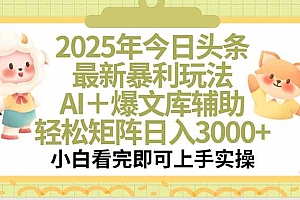 (15421期)2025年今日头条最新暴利玩法,一键生成爆款,轻松实现矩阵日入3000+