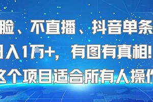 不露脸、不直播、抖音单条视频日入1W+,有图有真相!这个项目适合所有人操作